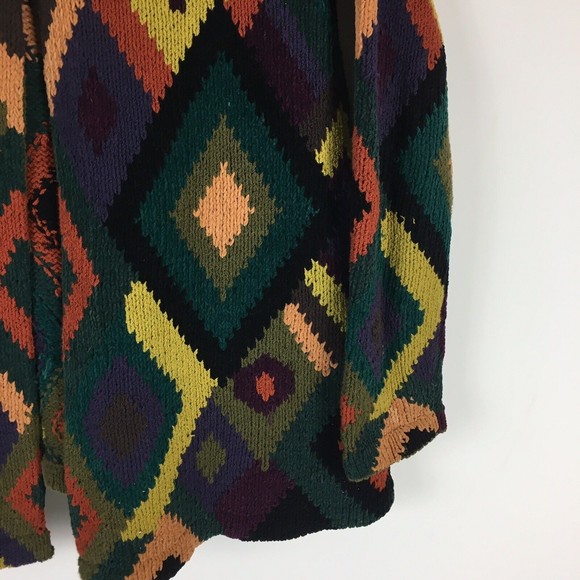VTG Design Merchants 90s Hand Knit Button Cardigan Diamond M Yellow Green Purple - Picture 6 of 8